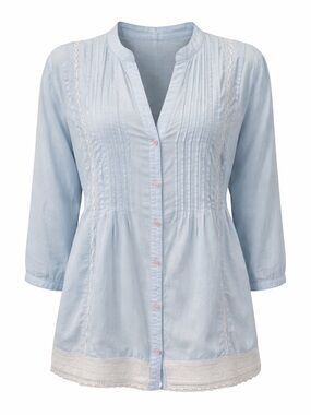 Intro Light Blue Lace Trim Blouse Medium Boho Top